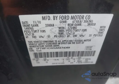 2010 Ford F-150 Stx/Xl/Xlt from USA, damaged, VIN 1FTMF1CWXAKE74369